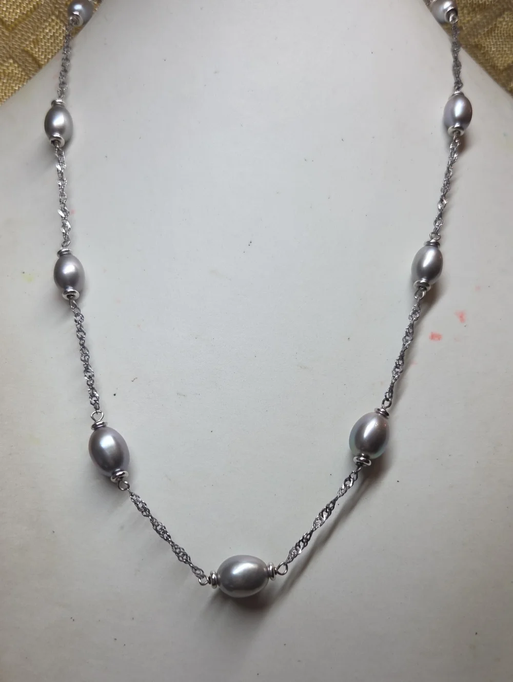 Superb Quality Real Silver Pearl Station Necklace HONORA Italy